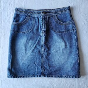 Y2K Nevada Denim Skirt Womens 3 4 30"W Blue Faded Mini Western Cowgirl Country